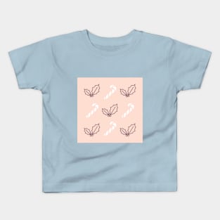 Pale Pink Candy Canes and Hollies Kids T-Shirt